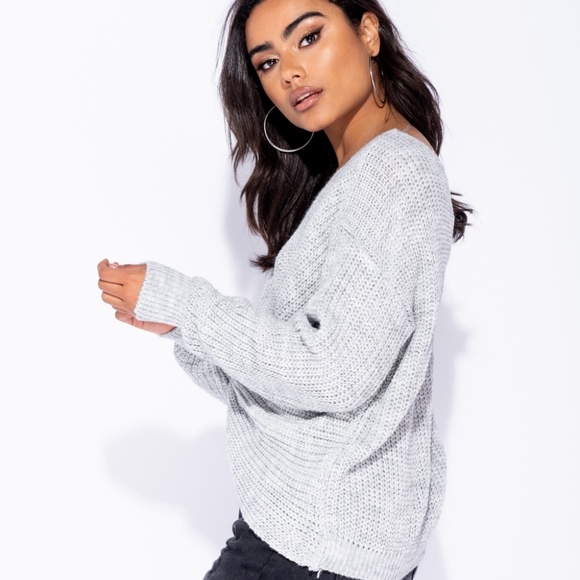 ELIZA Grey Knot Front Sweater - Picture 4 of 4